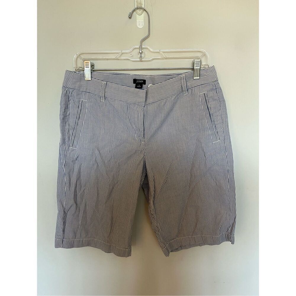 JCrew City Fit seersucker striped blue shorts size 8